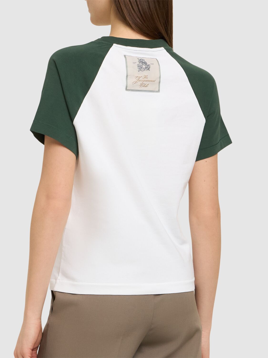 Jacquemus Cotton Blend T-shirt With Contrasting Raglan Sleeves In 白色/绿色