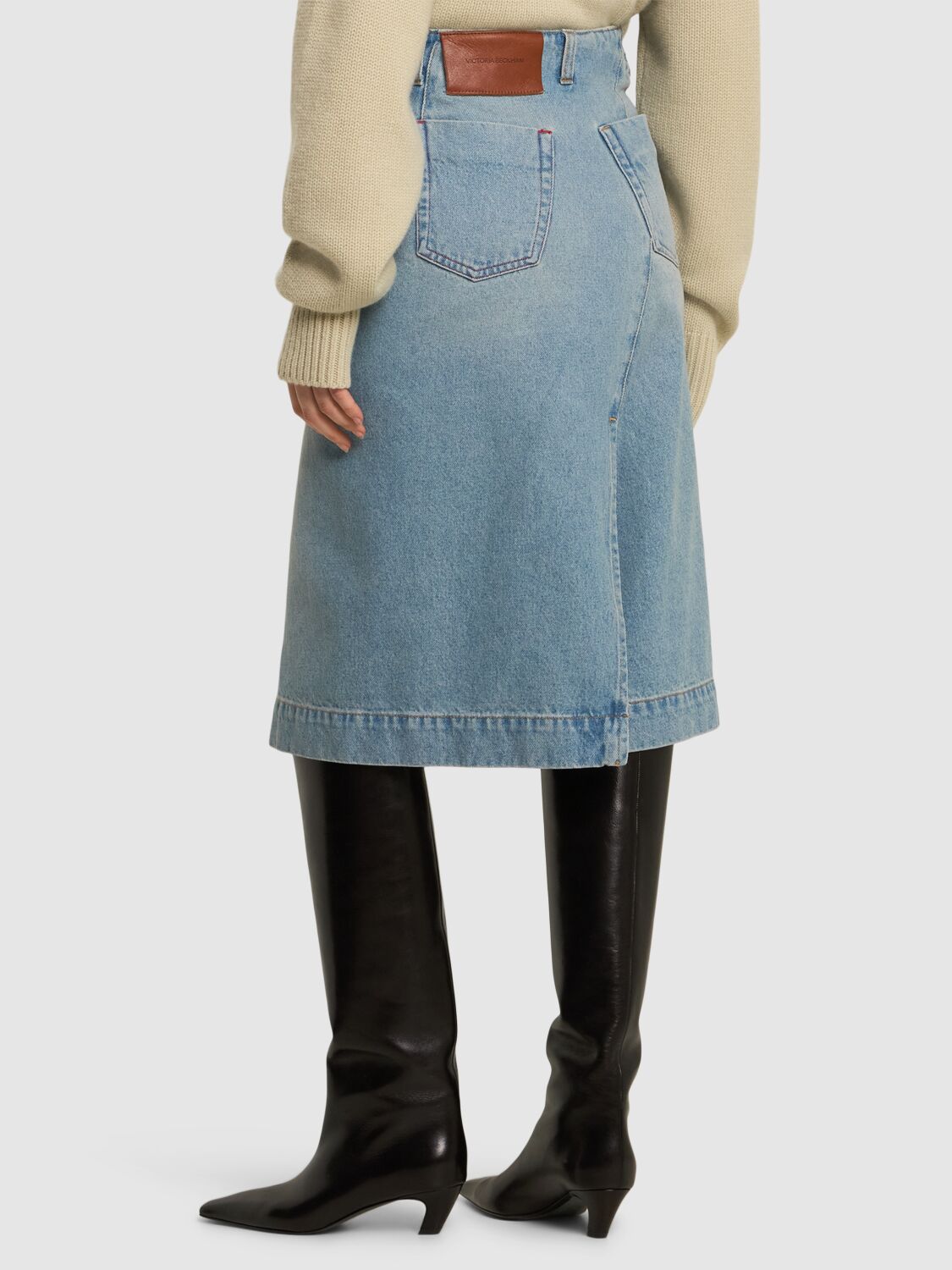 VICTORIA BECKHAM DENIM TWILL WRAP DETAIL MIDI SKIRT 