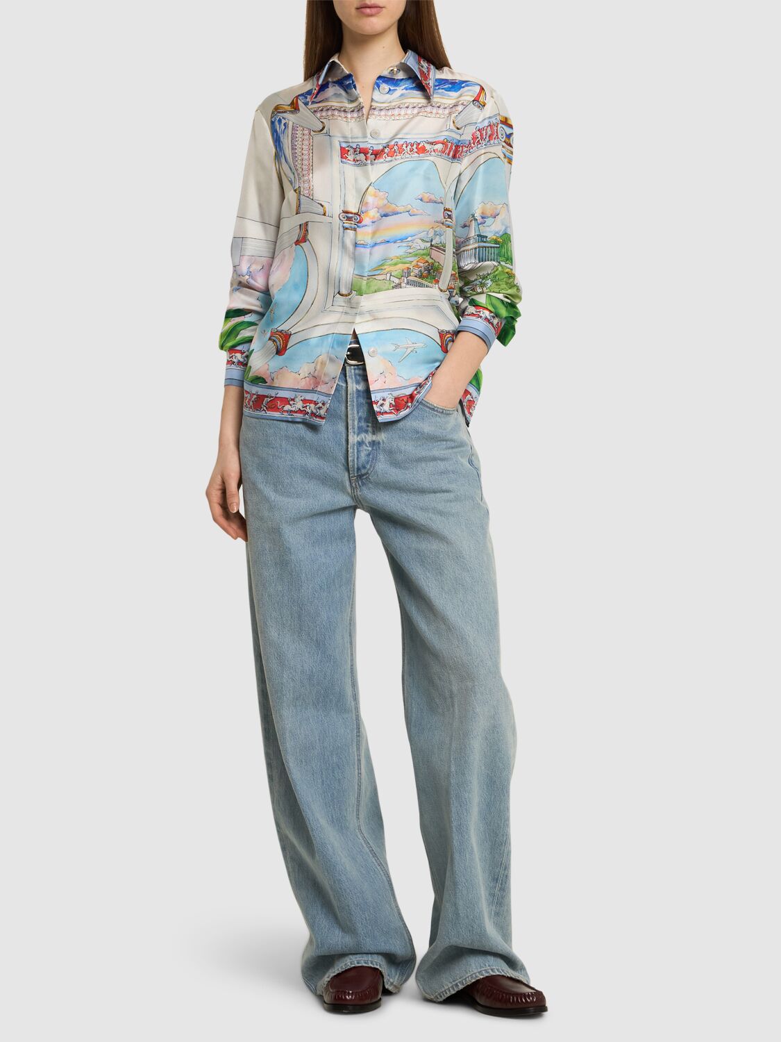 Casablanca Womens Le Passage Cuban-collar Silk Shirt In Multicolor