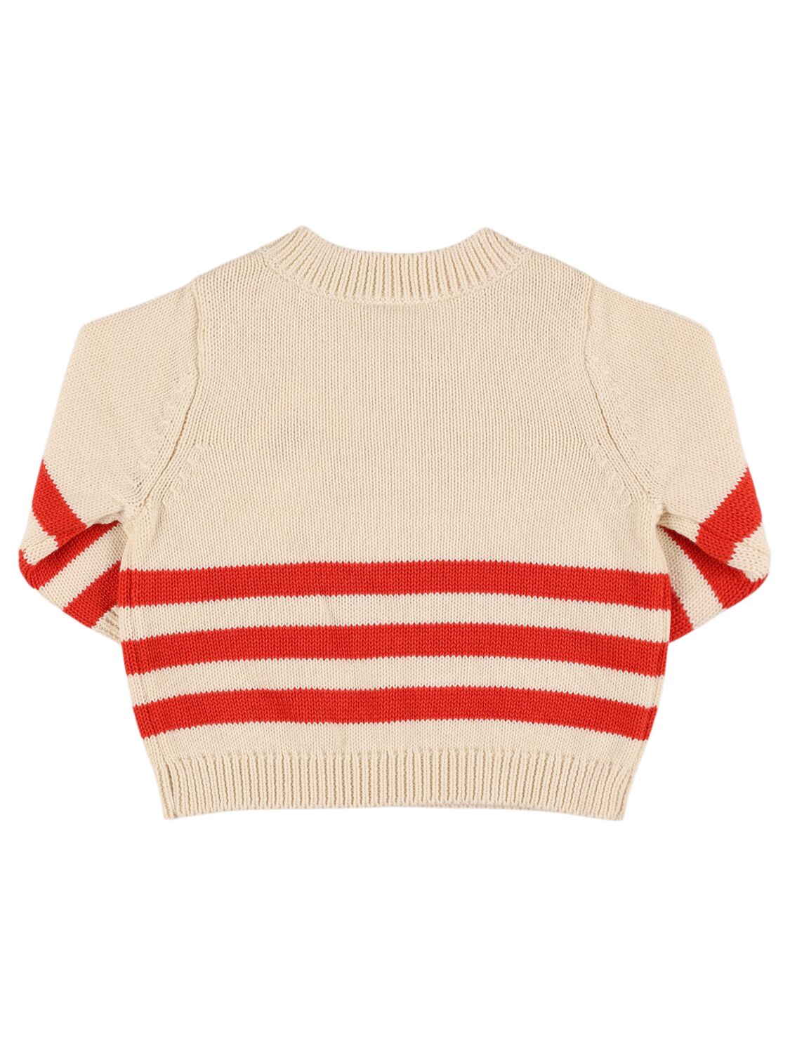 Petit Bateau Cotton Knit Sweater In White/red