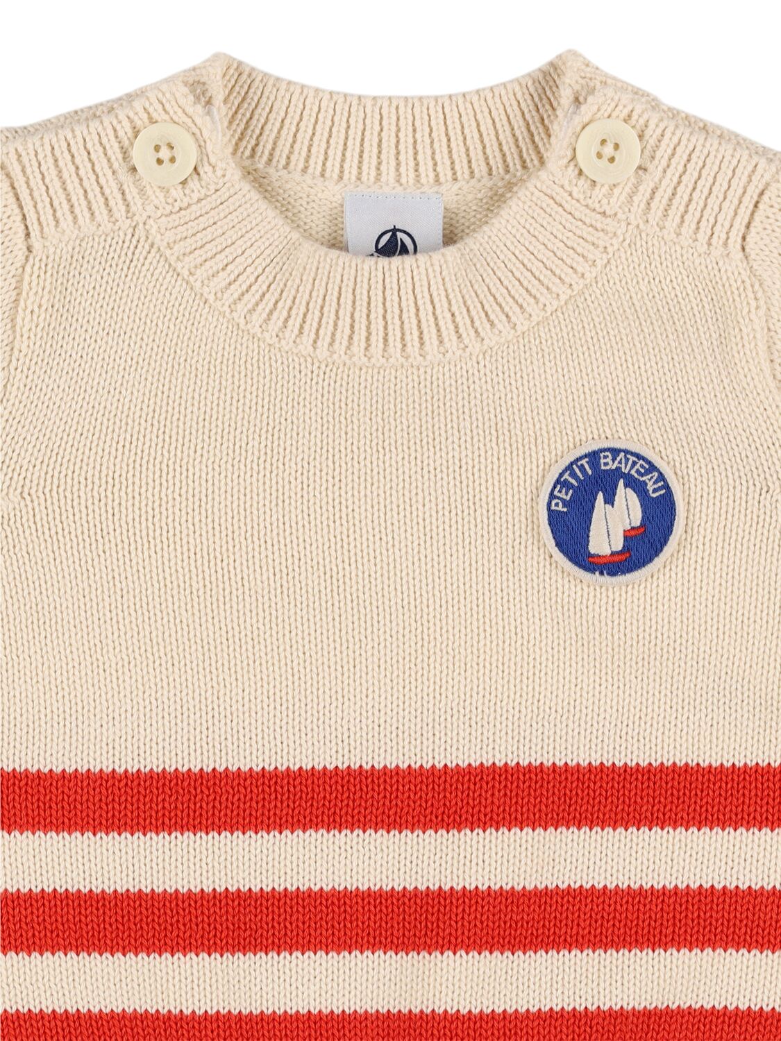 Petit Bateau Cotton Knit Sweater In White/red