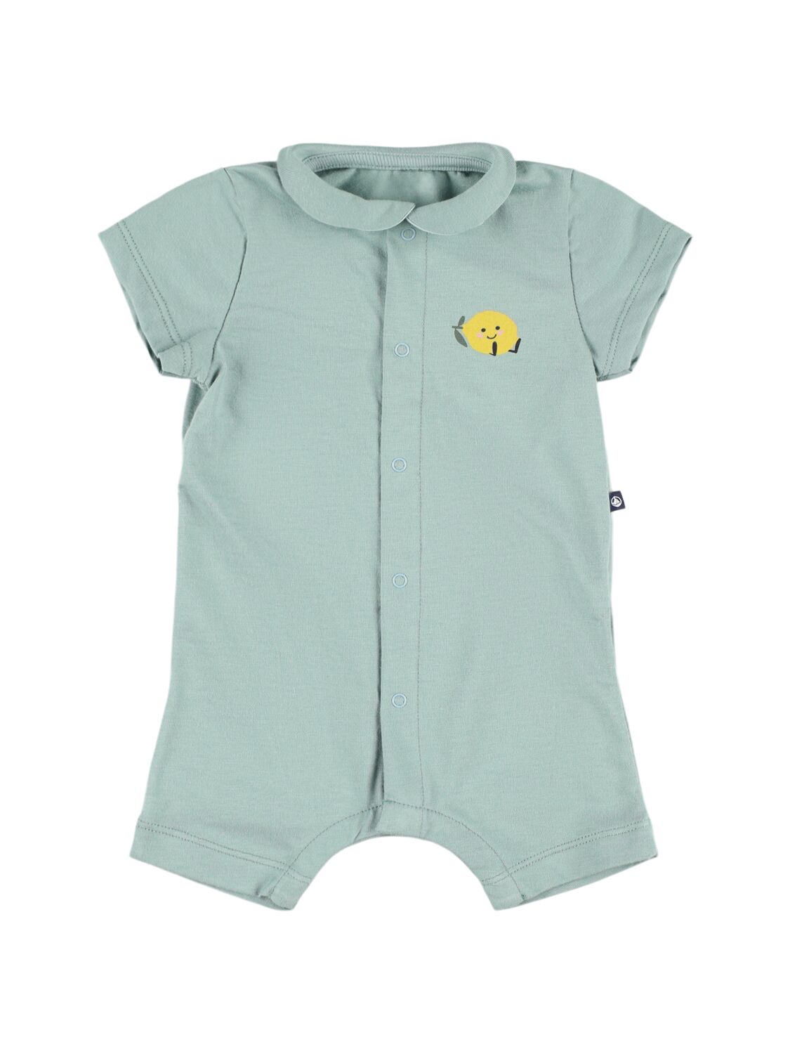 Petit Bateau Round Collar Cotton Jersey Romper In Green