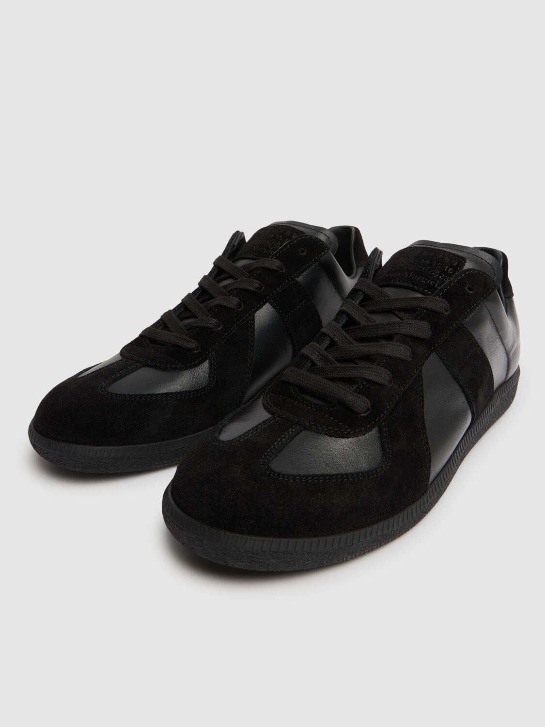 Shop Maison Margiela Replica Leather & Suede Low Top Sneakers In Black