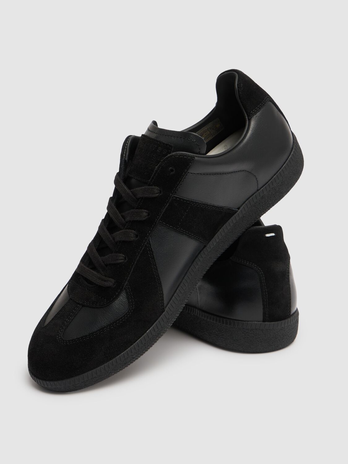 Shop Maison Margiela Replica Leather & Suede Low Top Sneakers In Black