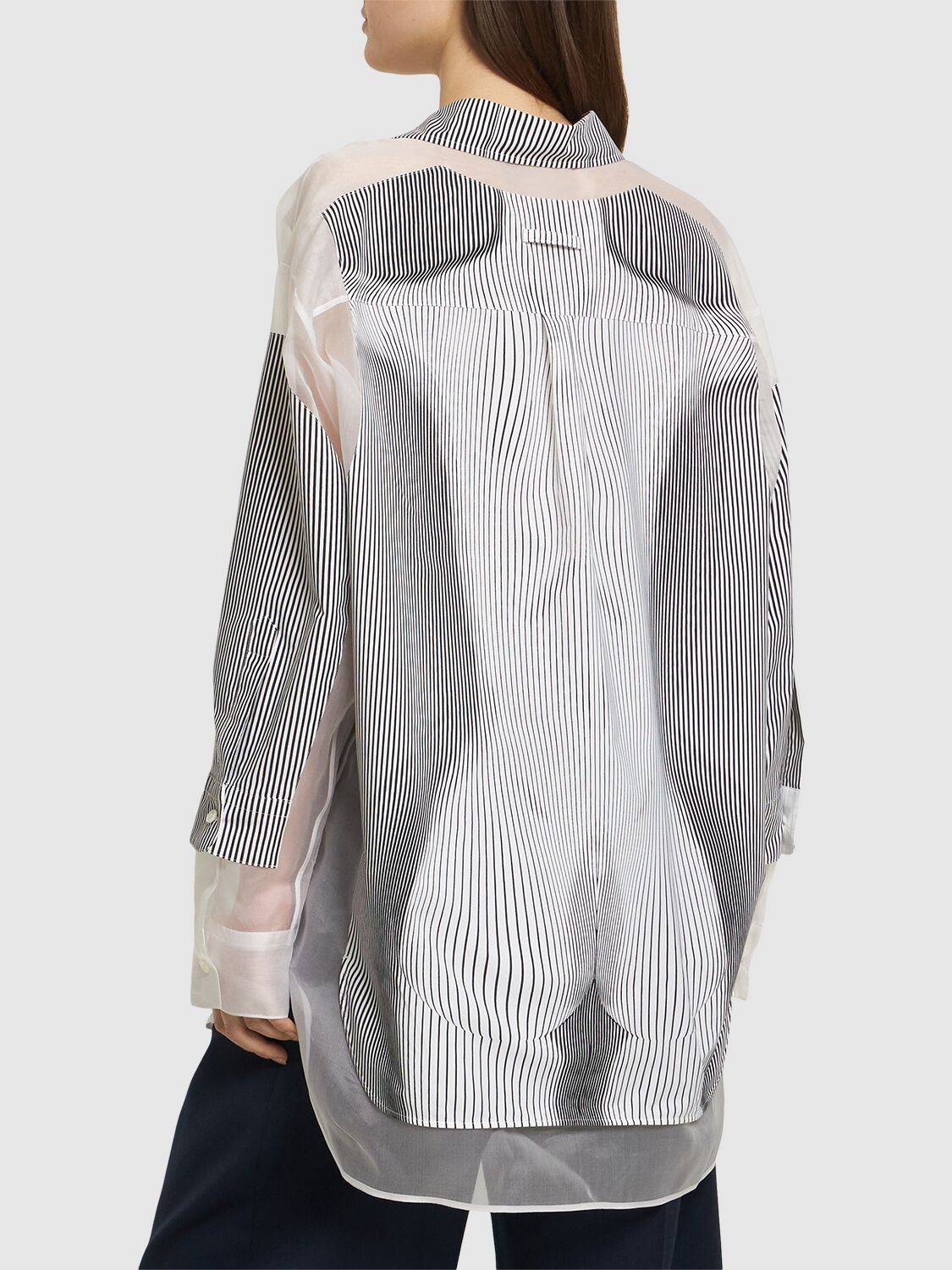 Jean Paul Gaultier Petit Grand Pinstripe Body Morphing Nylon Shirt Black And White In White/black