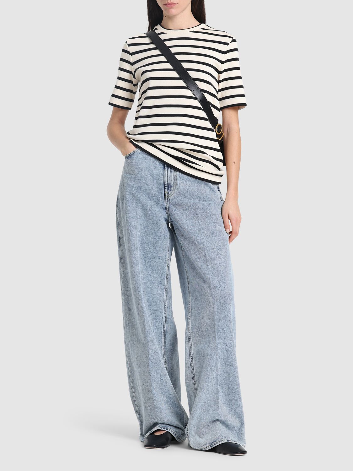 Jil Sander Black And White Knitted Striped T-shirt In Cotton Woman In Multicolor