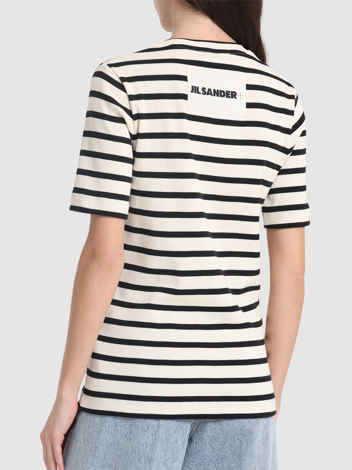 Jil Sander Black And White Knitted Striped T-shirt In Cotton Woman In Multicolor