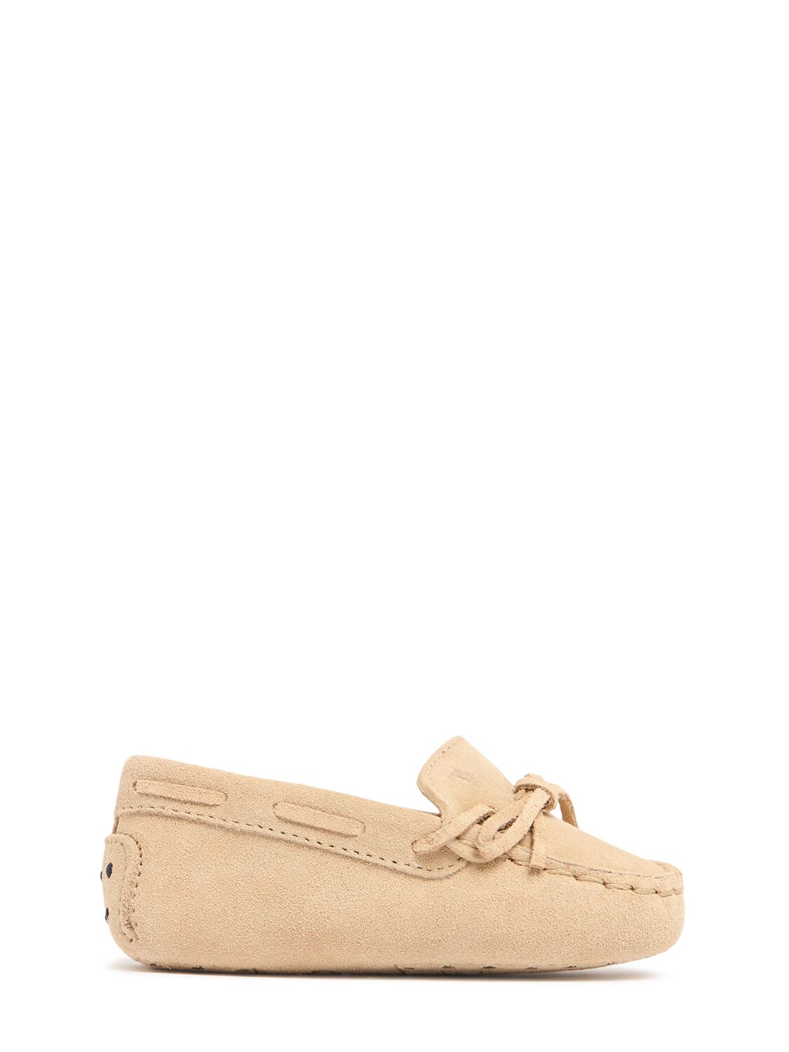 Tod's Junior Gommino Suede Loafers W/laces In Beige