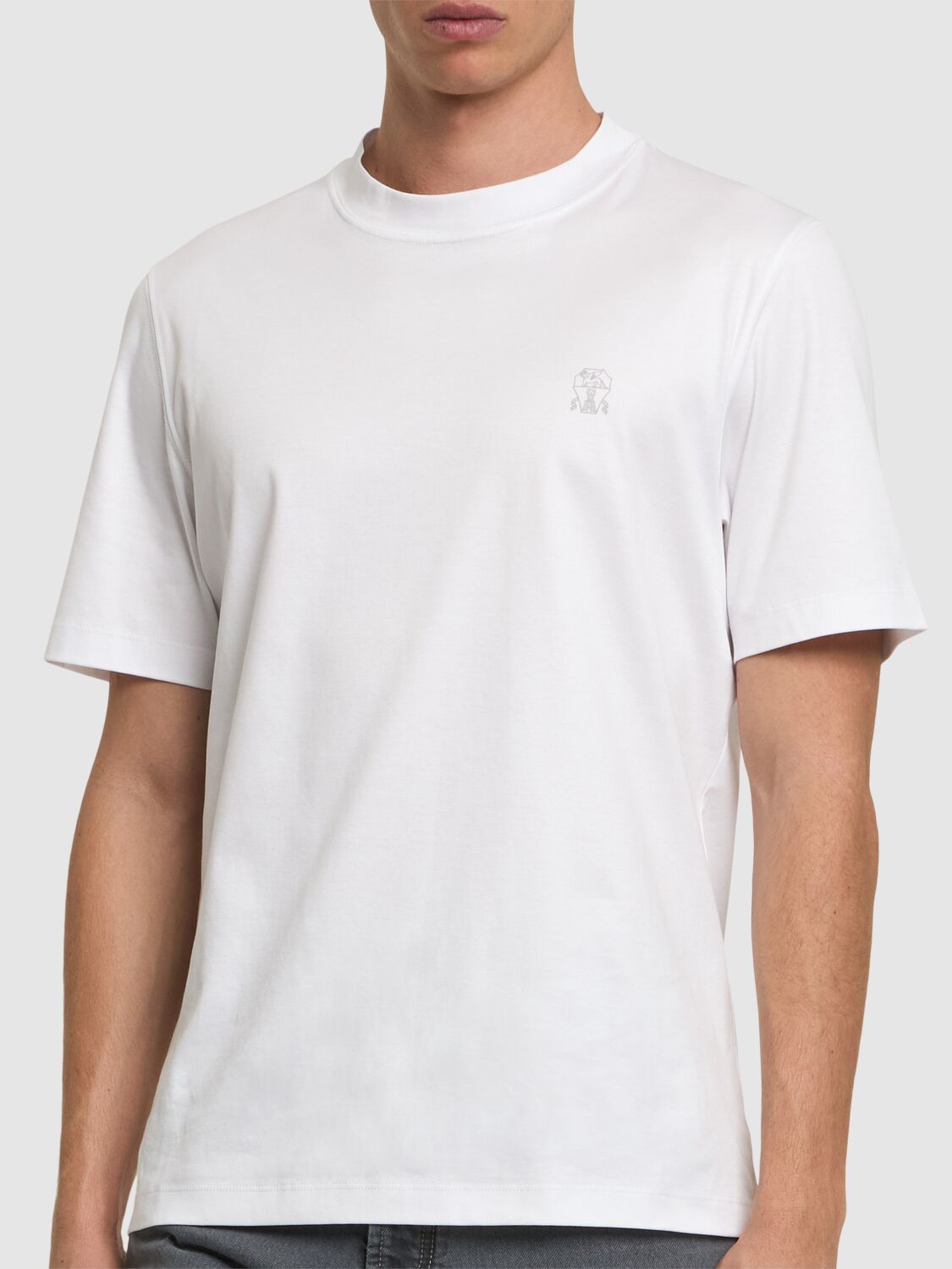 Brunello Cucinelli Cotton Jersey Logo T-shirt In White