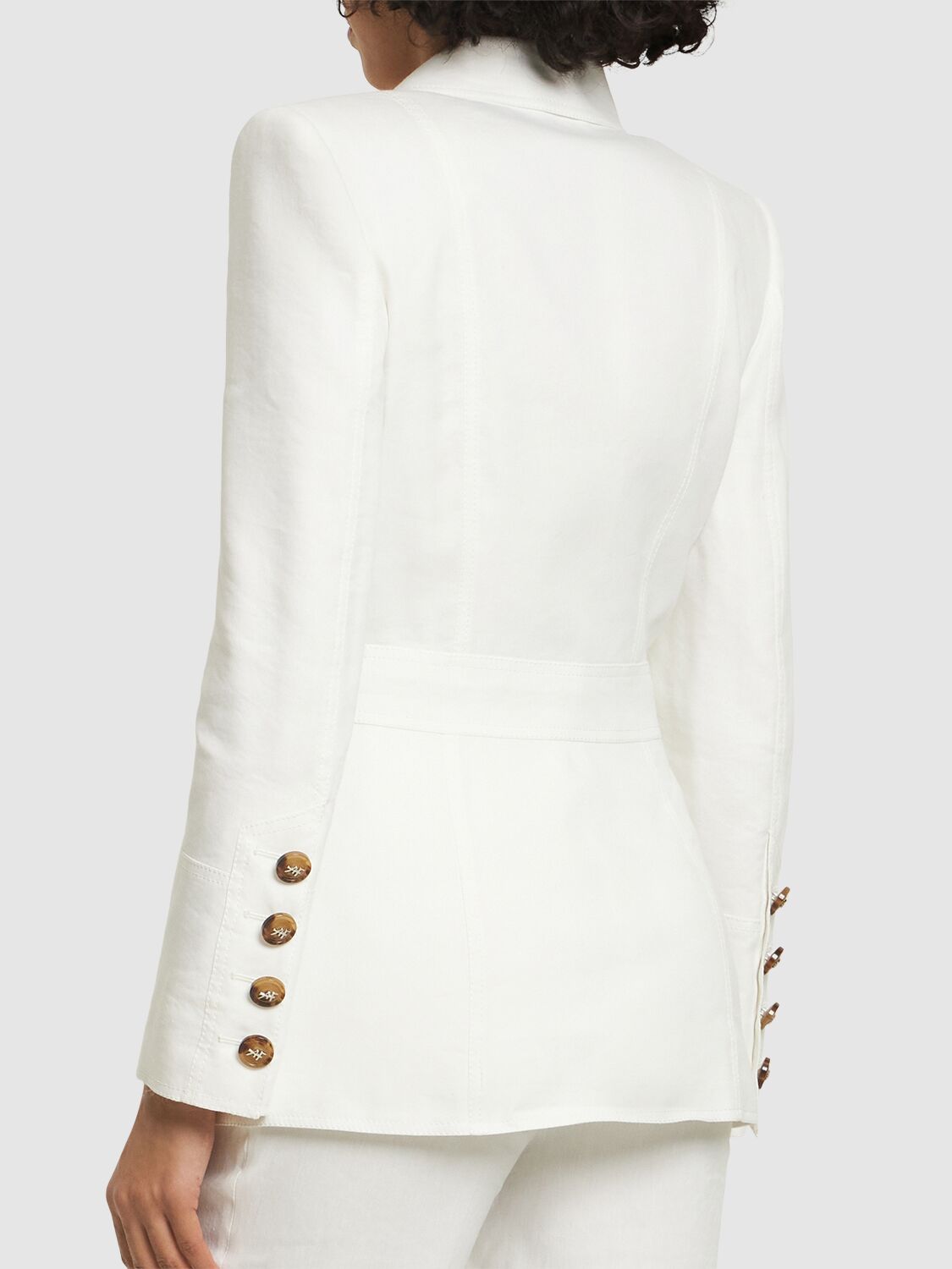 Alberta Ferretti Linen Blend Double Breast Blazer In 象牙色