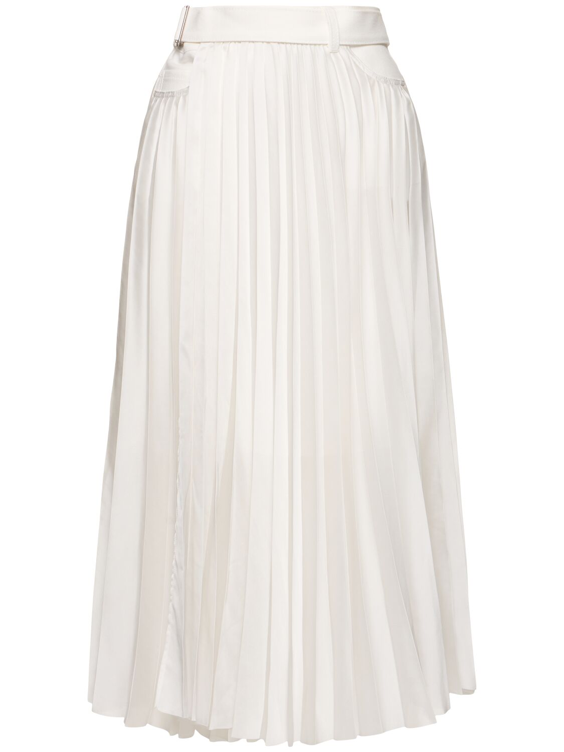 Sacai Denim Mix Midi Skirt In Off White