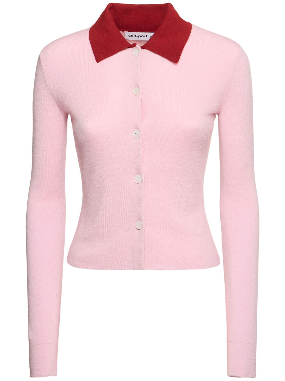 Self-portrait Self Portrait Women Wool Cardigan With Contrasting Collar In Pink