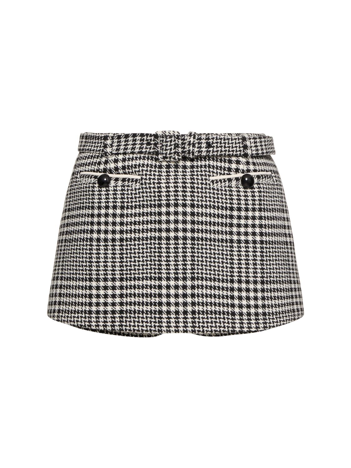 Self-portrait Houndstooth Wool Blend Mini Skirt In Gray