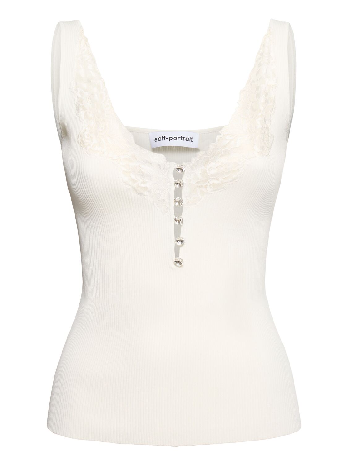 Lace Trim Rib Knit Viscose Blend Top
