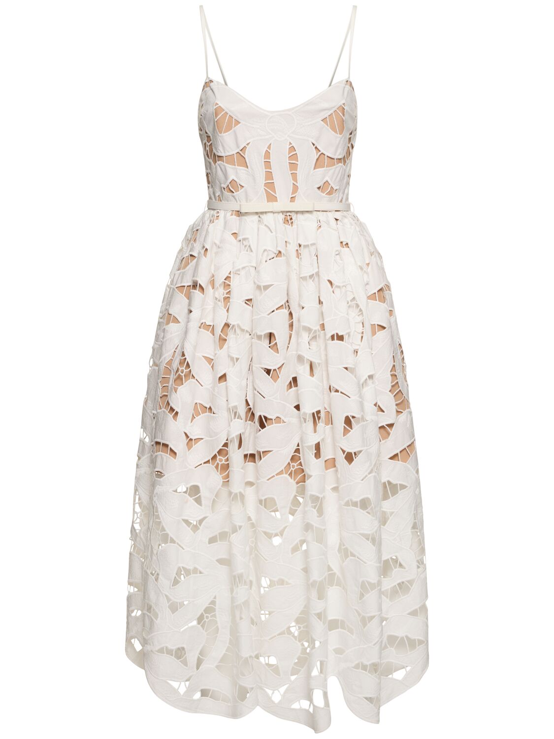 Self-portrait Bow Embroidered Midi Dress In Neutral