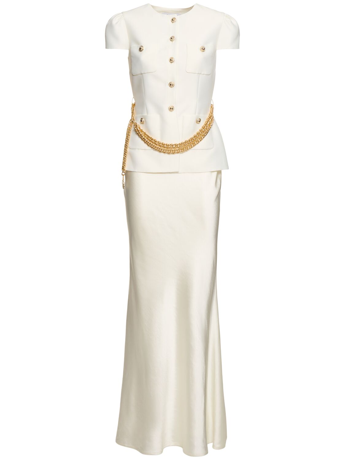 Self-portrait Taffeta Chain Belt Maxi Dress