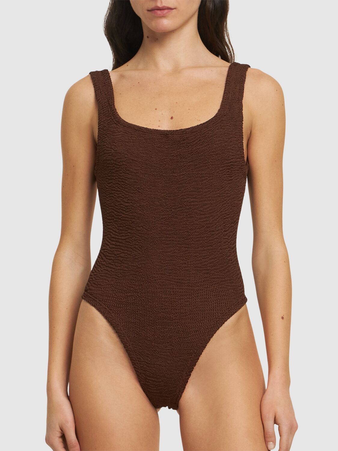 Hunza G Square Neck One Piece Swimsuit In Brown