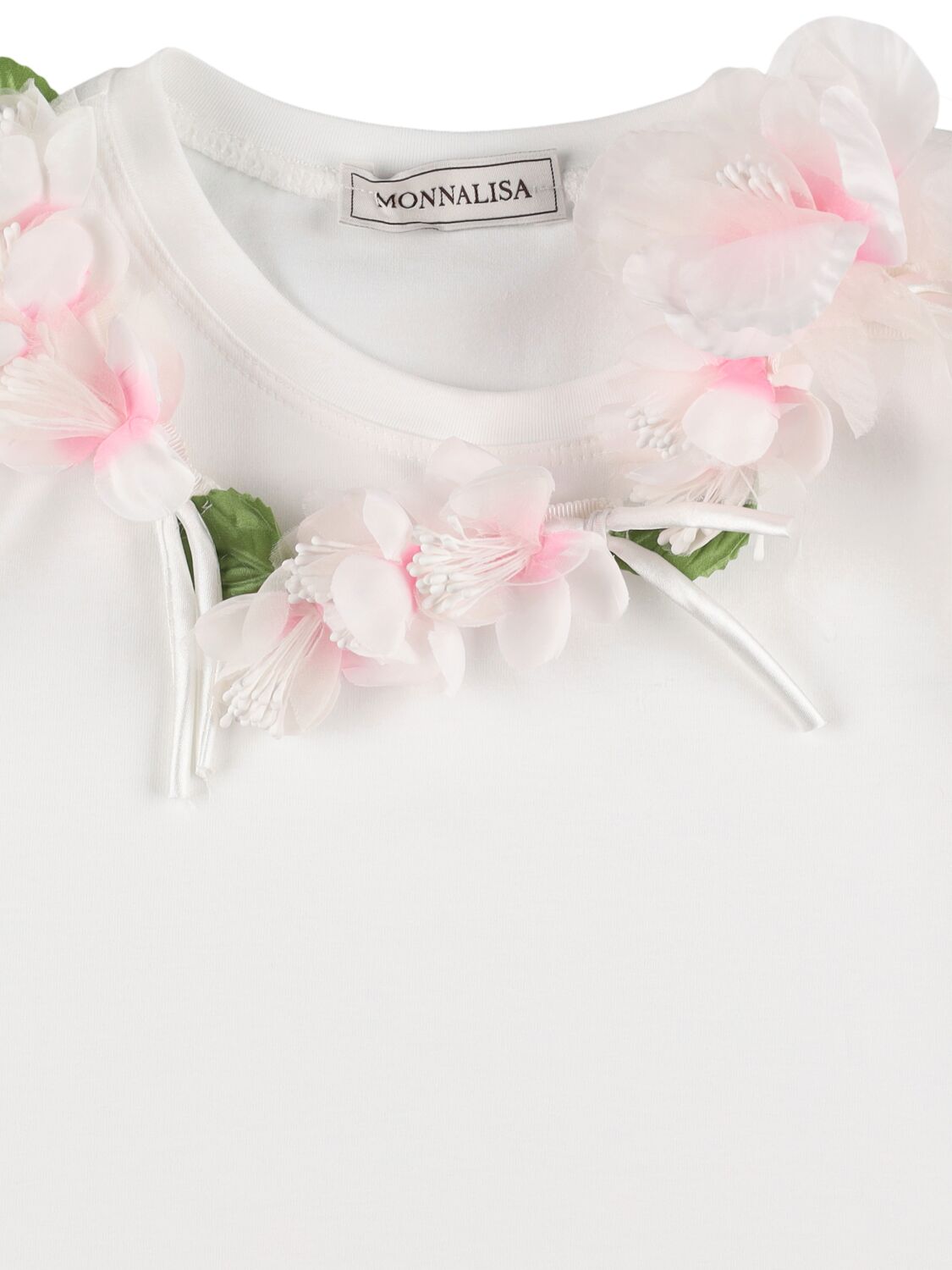MONNALISA COTTON BLEND JERSEY T-SHIRT W/ APPLIQUÉ 