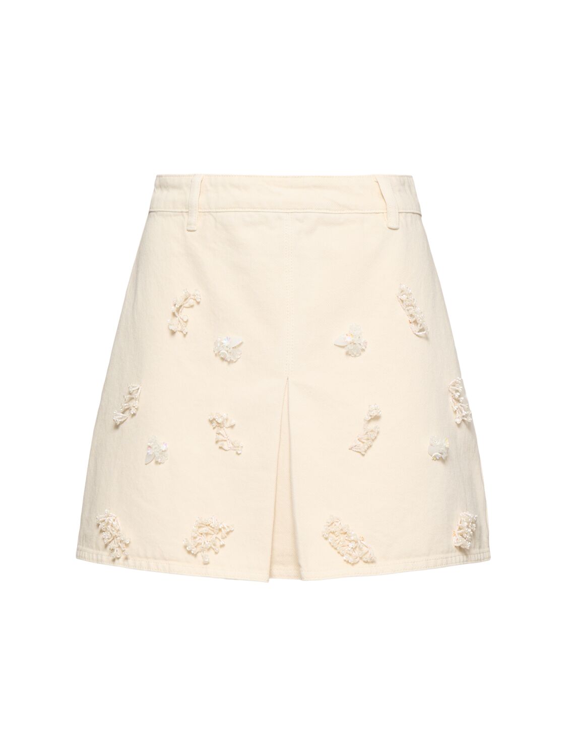 Cotton Denim Floral Beaded Mini Skirt