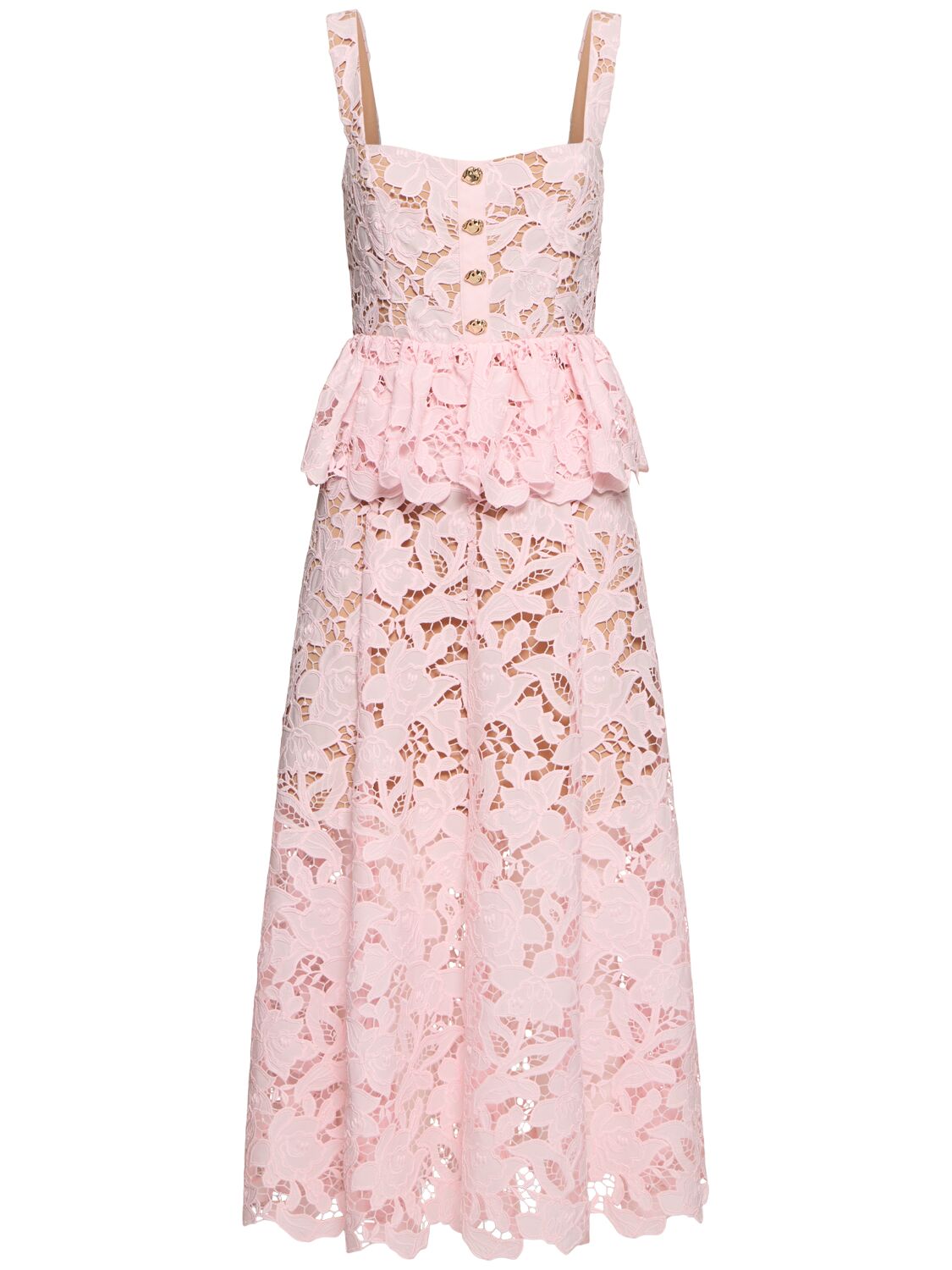 Self-portrait Womens Pink Peplum Sleeveless Lace Midi Dress In Pink