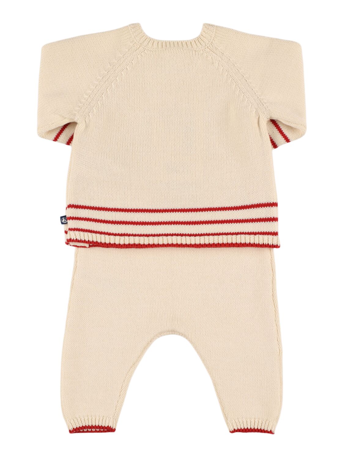 Petit Bateau Printed Cotton Knit Sweater & Pants In Cream