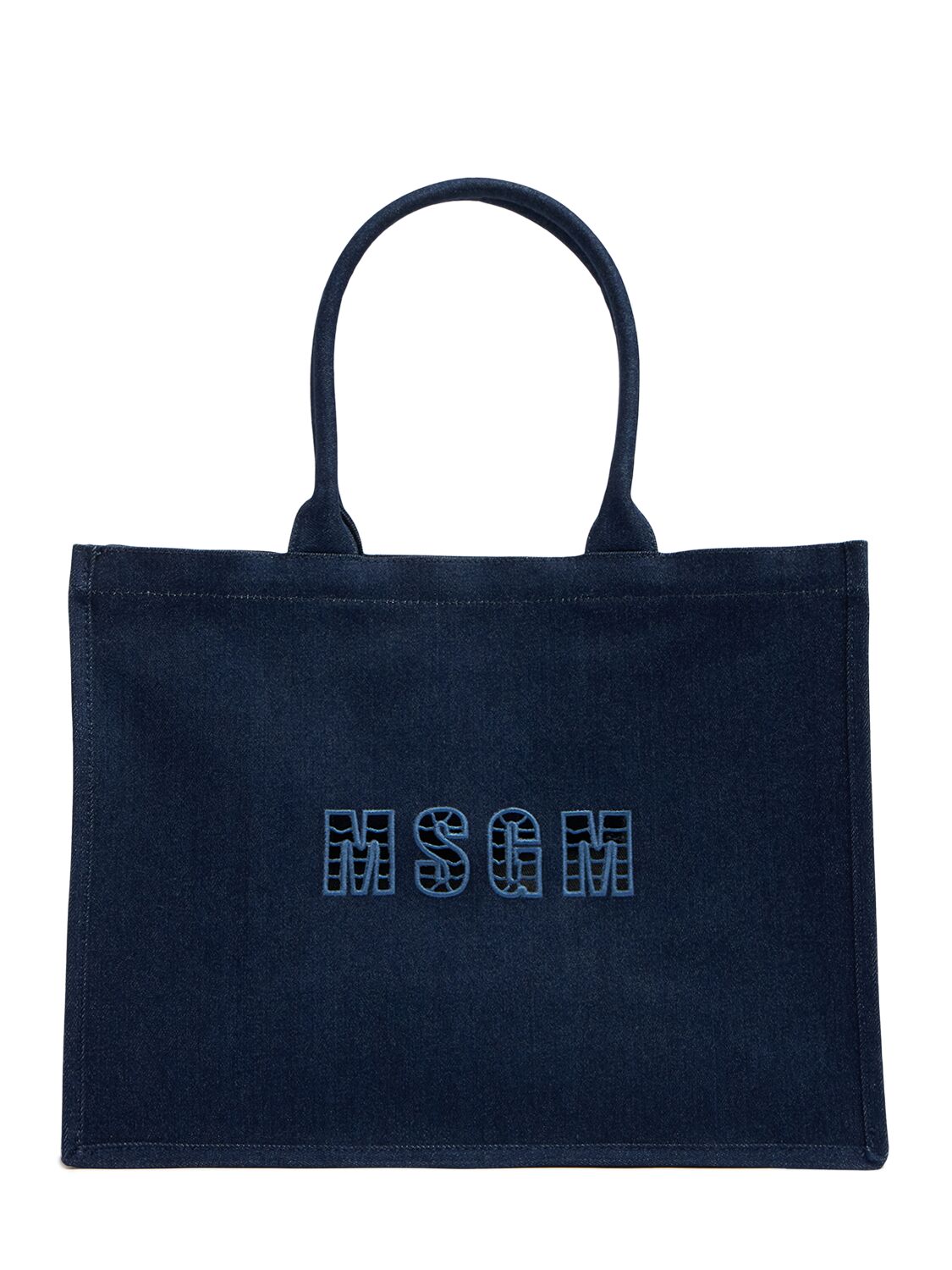 Msgm Denim Shopping Bag In Blue