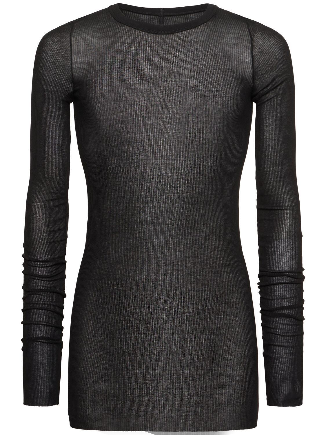 Image of Ribbed Long Sleeve Silk Blend T-shirt