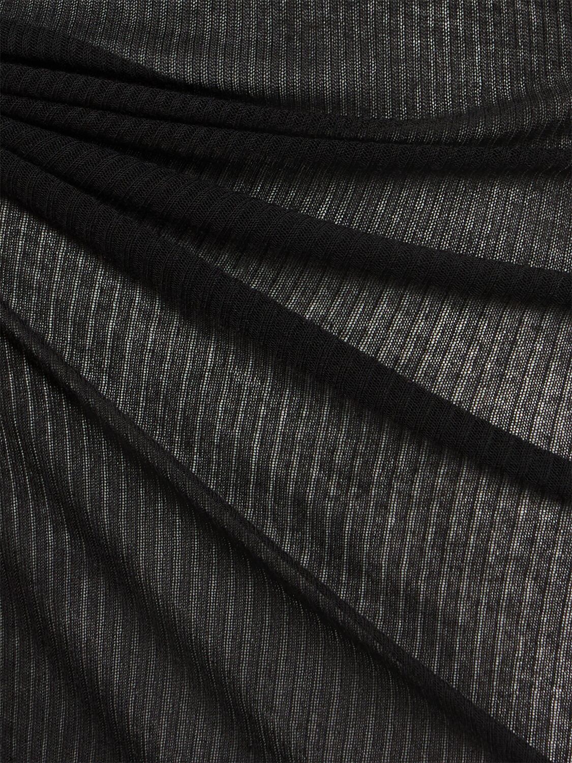 Rick Owens Ribbed Long Sleeve Silk Blend T-shirt In Black