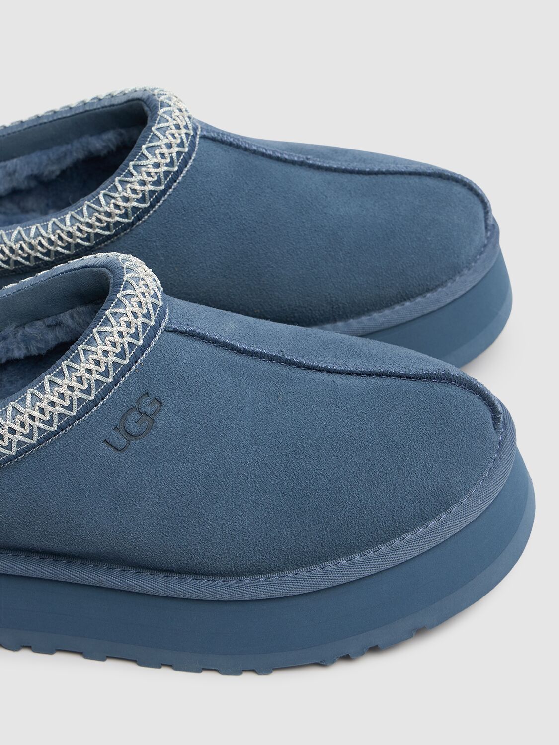 Shop Ugg 44mm Tazz Shearling Platform Loafers In Blue
