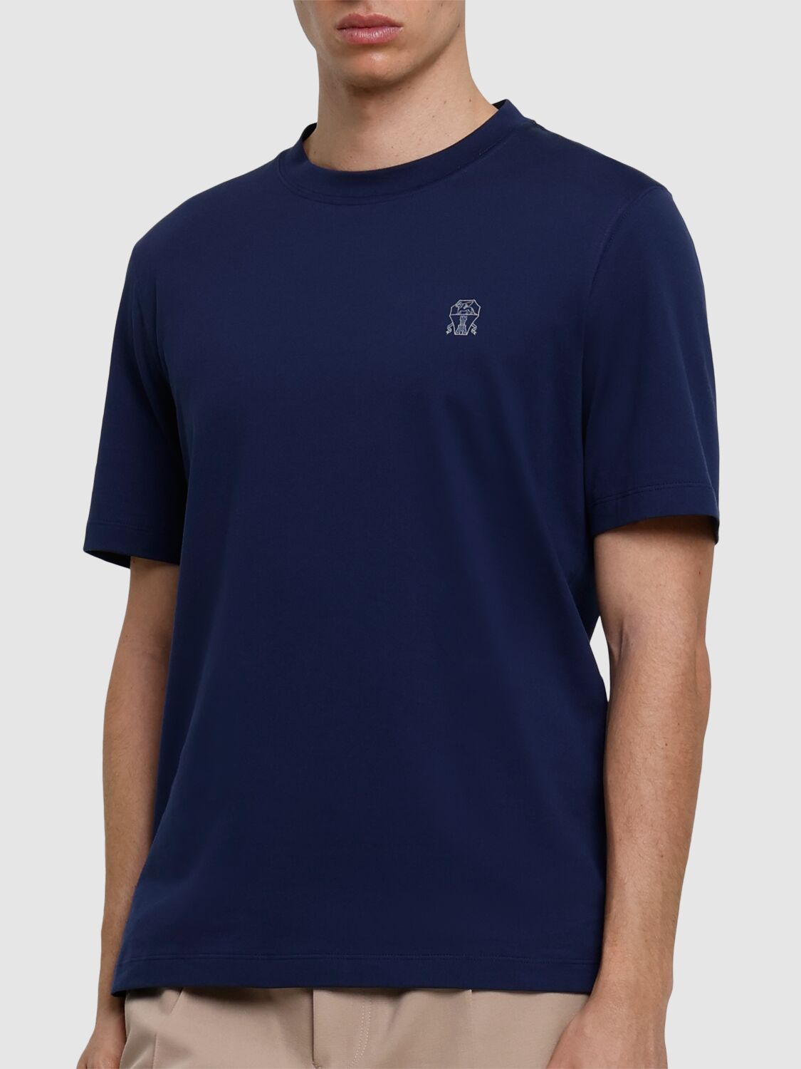 Brunello Cucinelli Cotton Jersey Logo T-shirt In Galassia