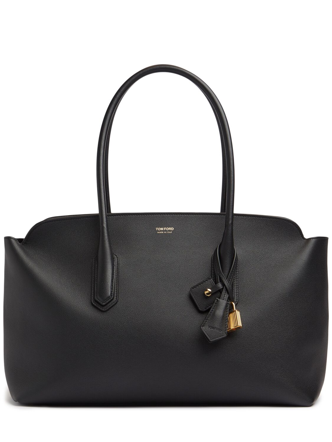 Tom Ford Large Grained Leather Tote Bag In Black
