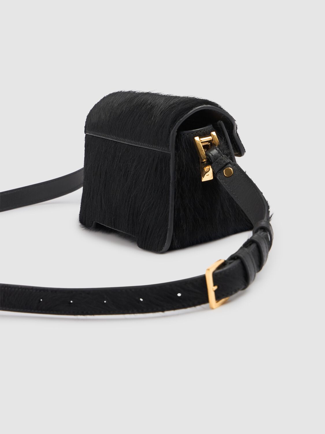 Marni Mini Trunkaroo Ponyhair Shoulder Bag In Black