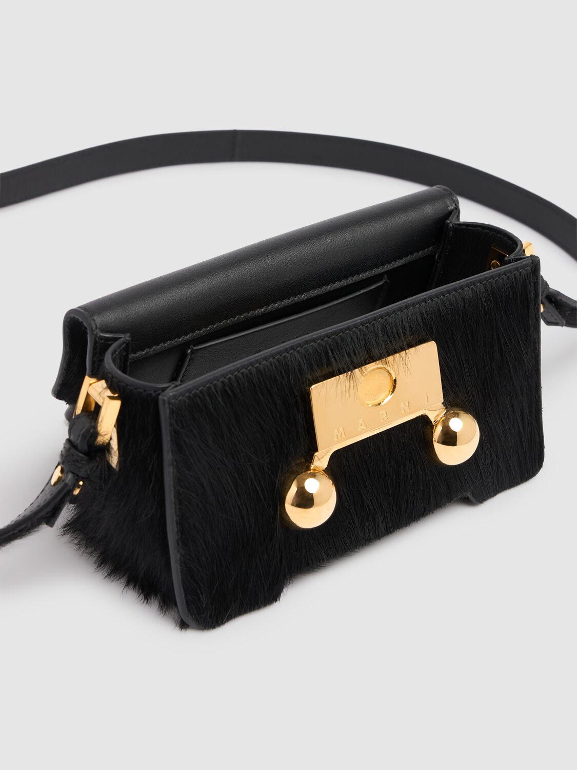 Marni Mini Trunkaroo Ponyhair Shoulder Bag In Black
