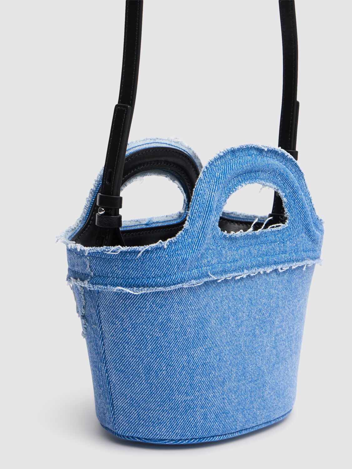 Marni Micro Tropicalia Logo Embroidered Denim Bucket Bag In Blue