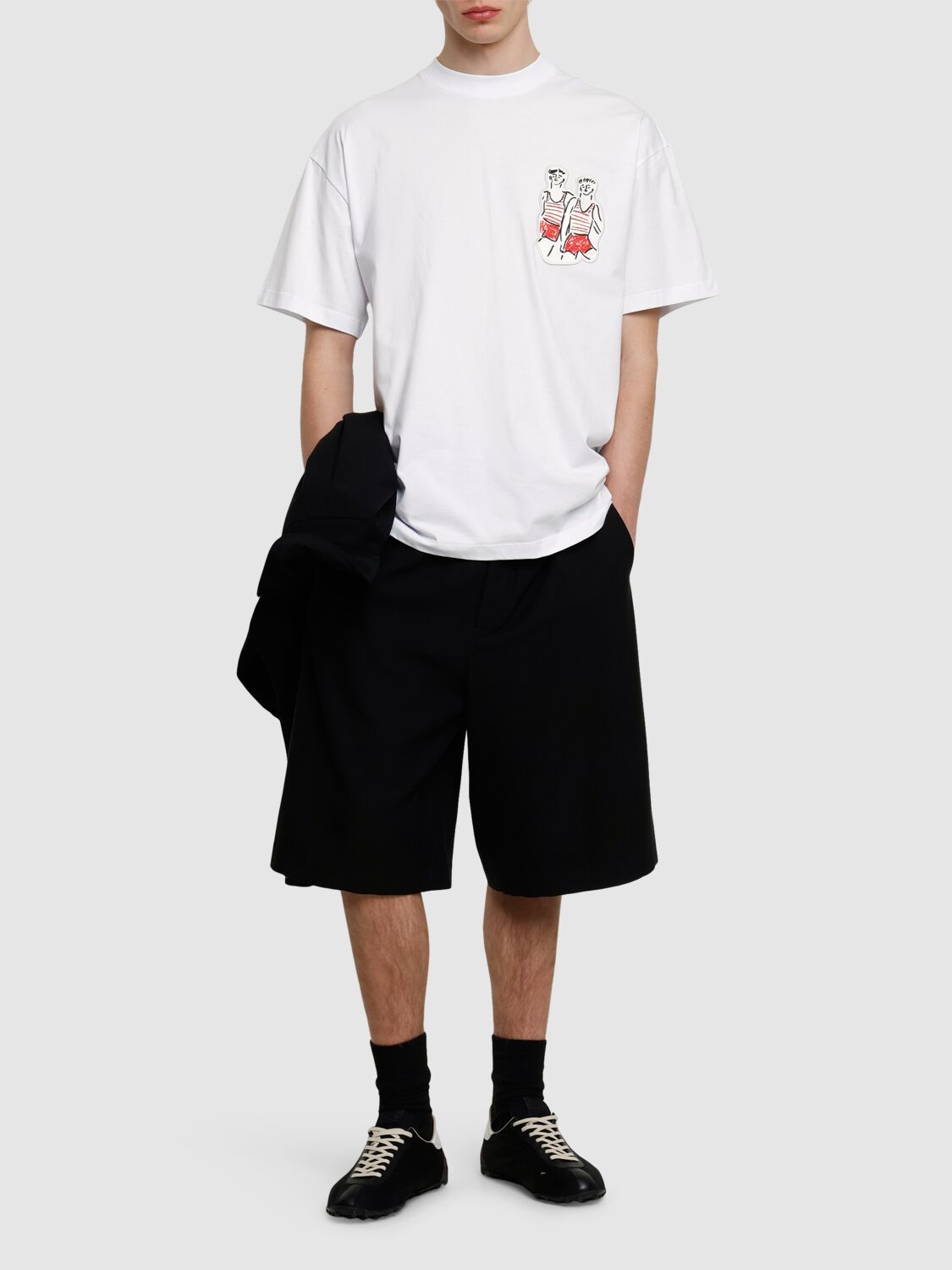 Msgm White Crewneck T-shirt With Patch On The Front And Logo Lettering On The Back In Cotton Man In Optic White