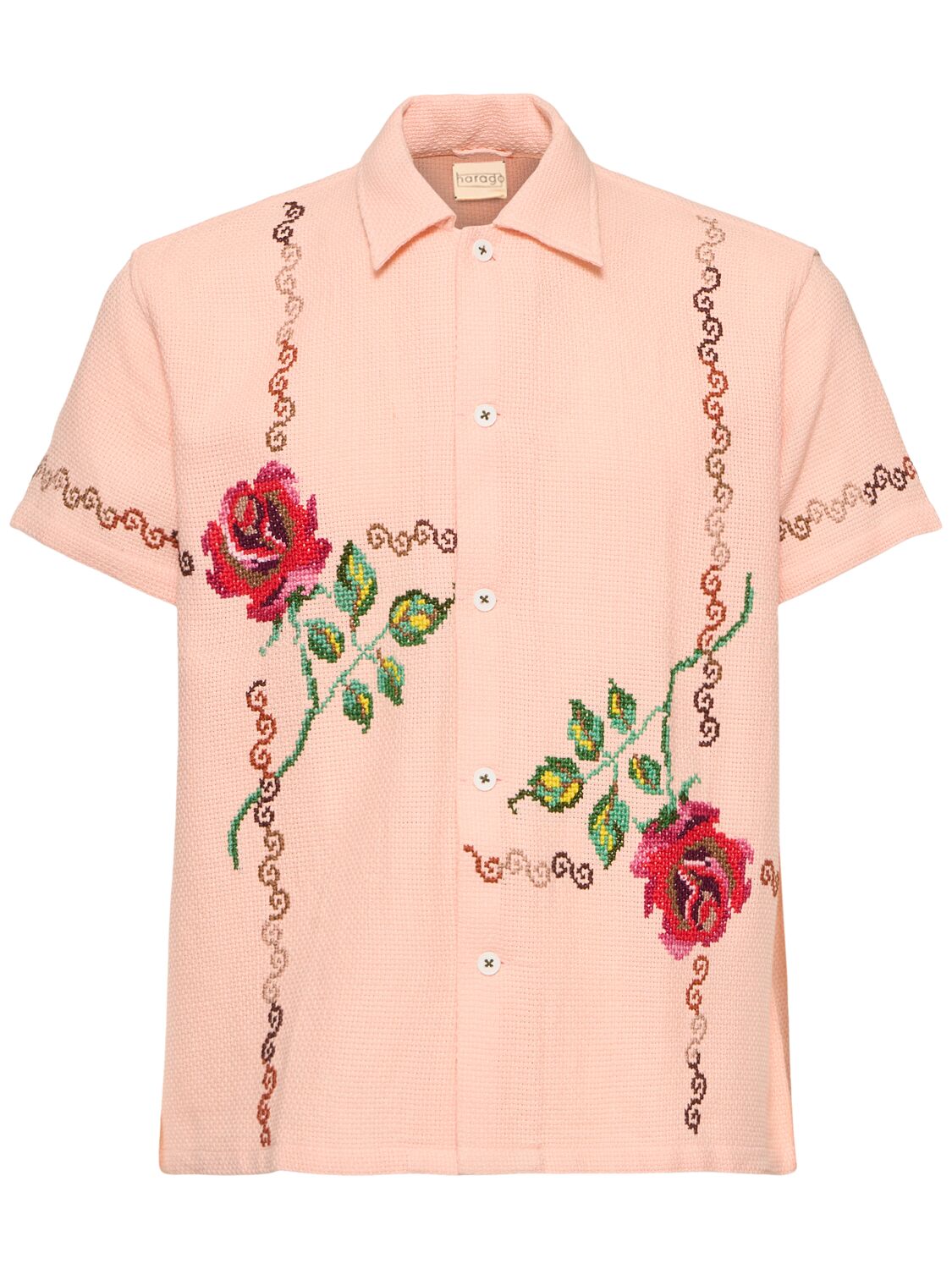 Floral Cross Stitched Cotton S/s Shirt