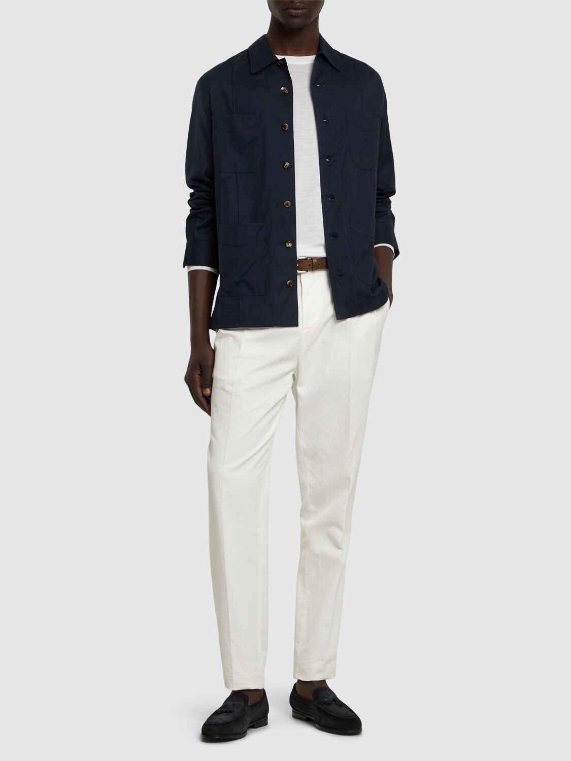 Brunello Cucinelli Cotton Twill Overshirt In Navy