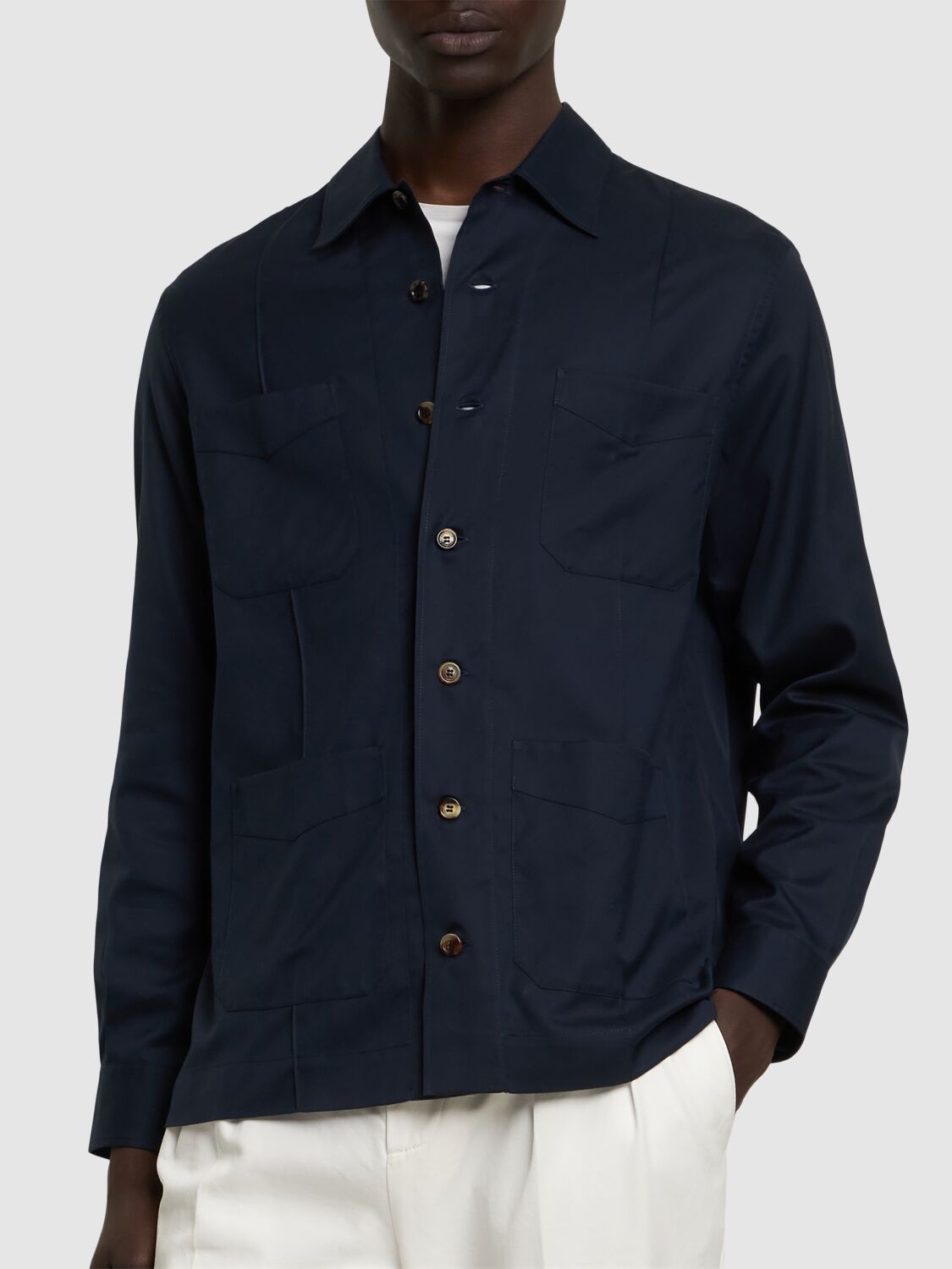 Brunello Cucinelli Cotton Twill Overshirt In Navy