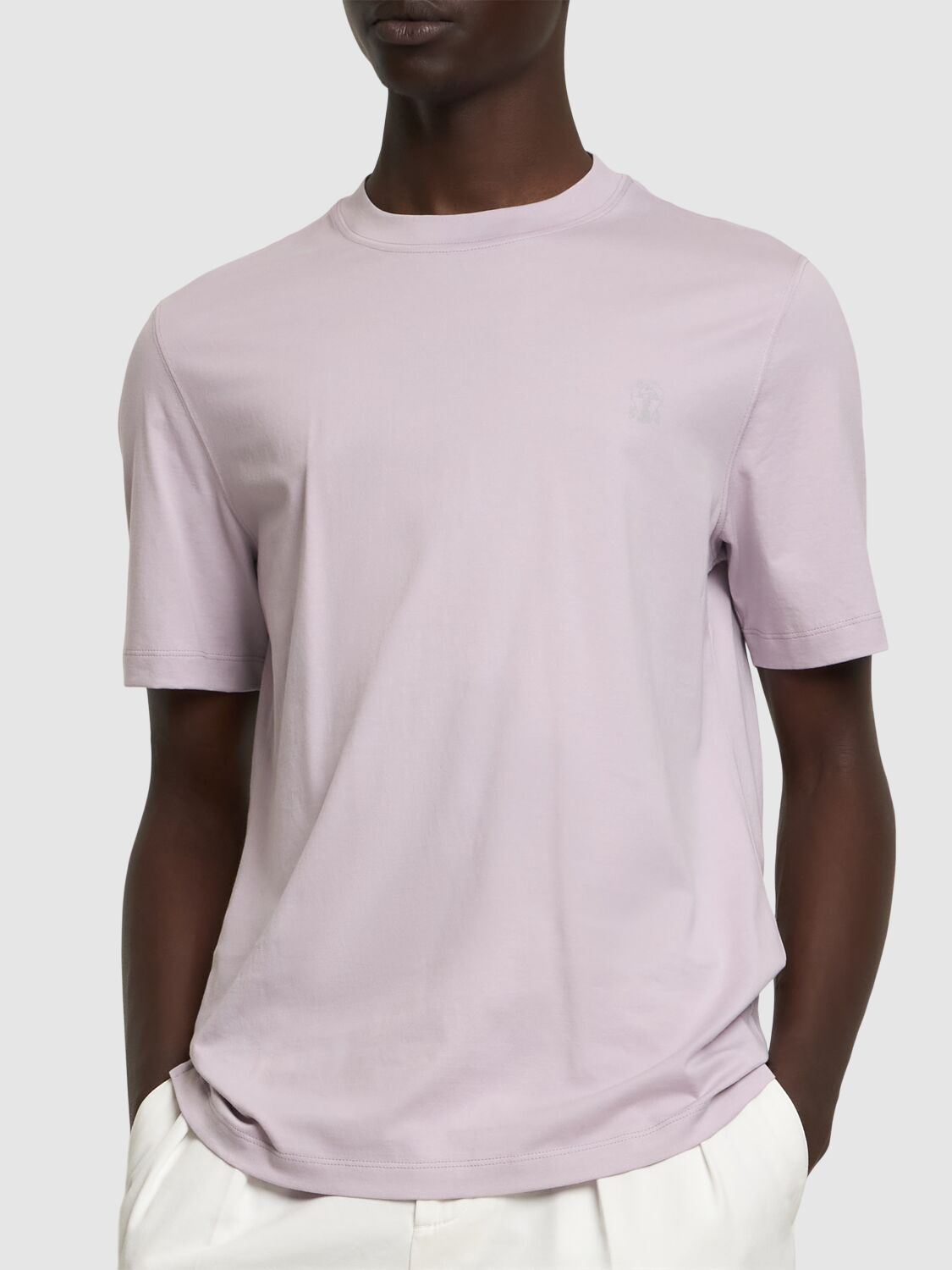 Brunello Cucinelli Cotton Jersey Logo T-shirt In Lavanda