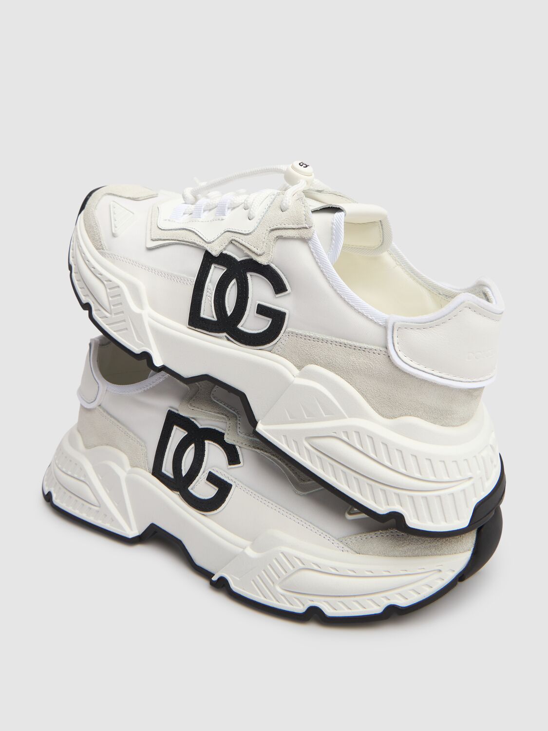 Dolce & Gabbana Woman Multicolor Fabric And Leather Daymaster Sneakers In White/black