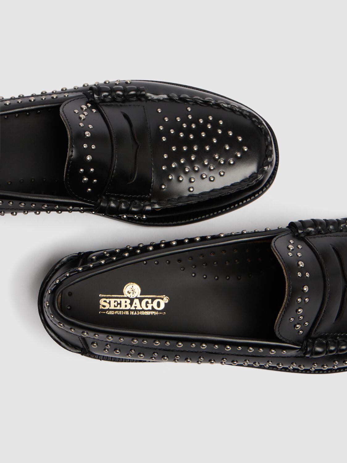 Shop Sebago Dan Studded Leather Loafers In Black