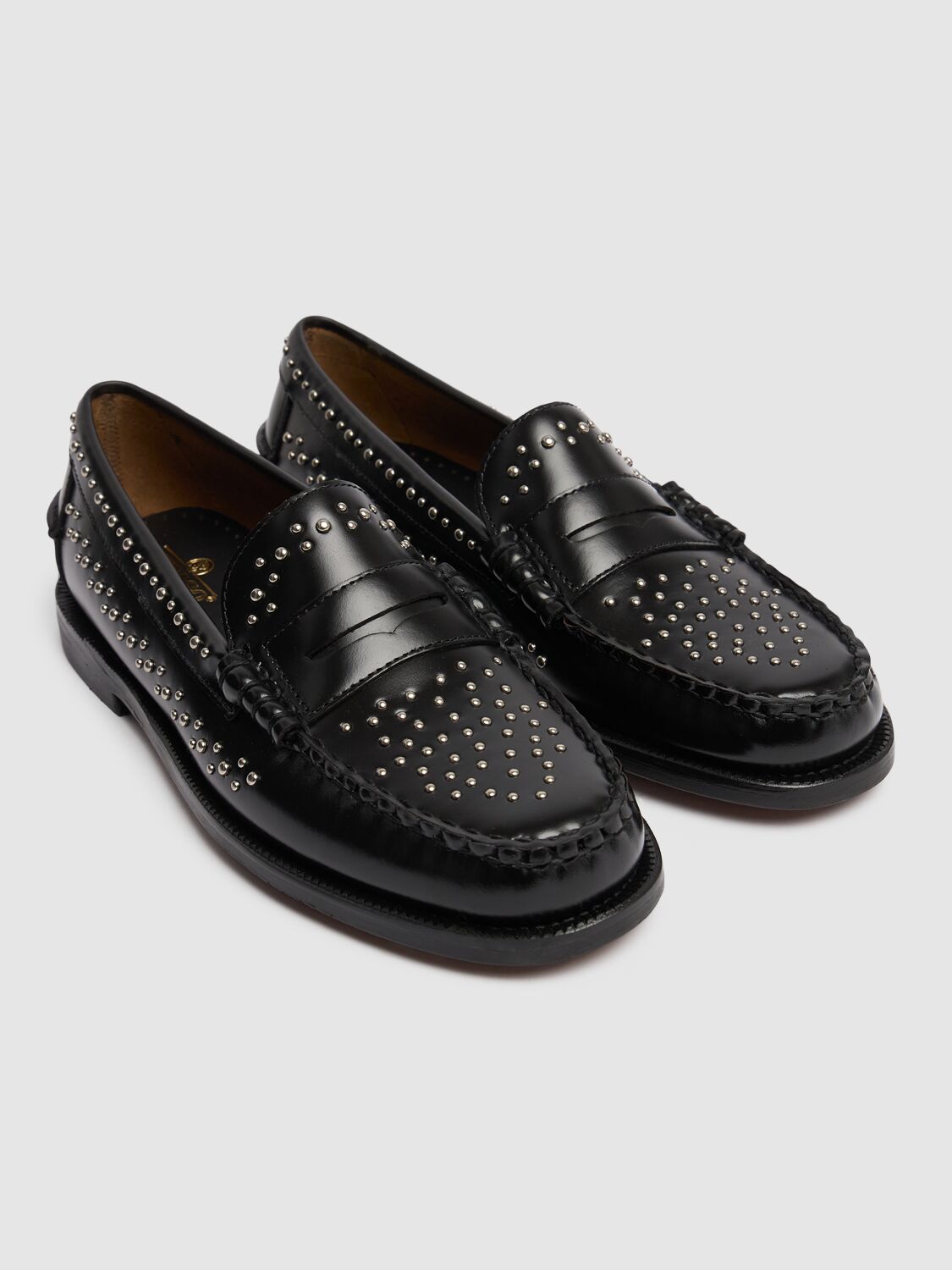 Shop Sebago Dan Studded Leather Loafers In Black