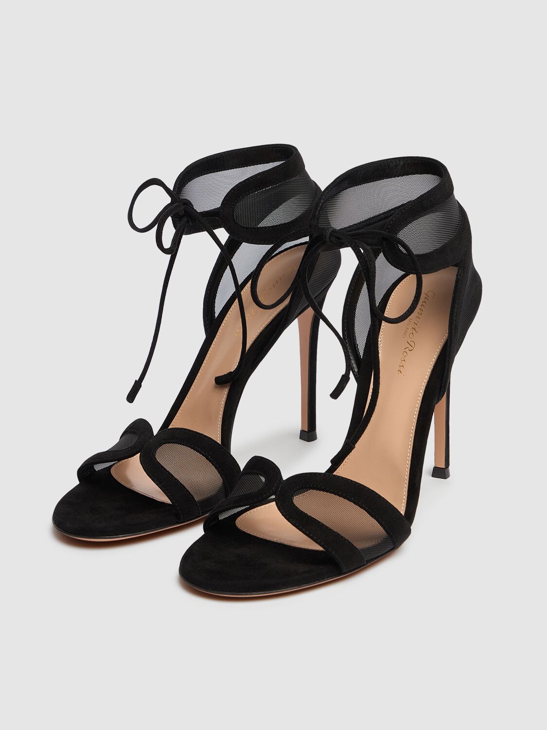 Shop Gianvito Rossi 105mm Falene Suede & Mesh Sandals In Black