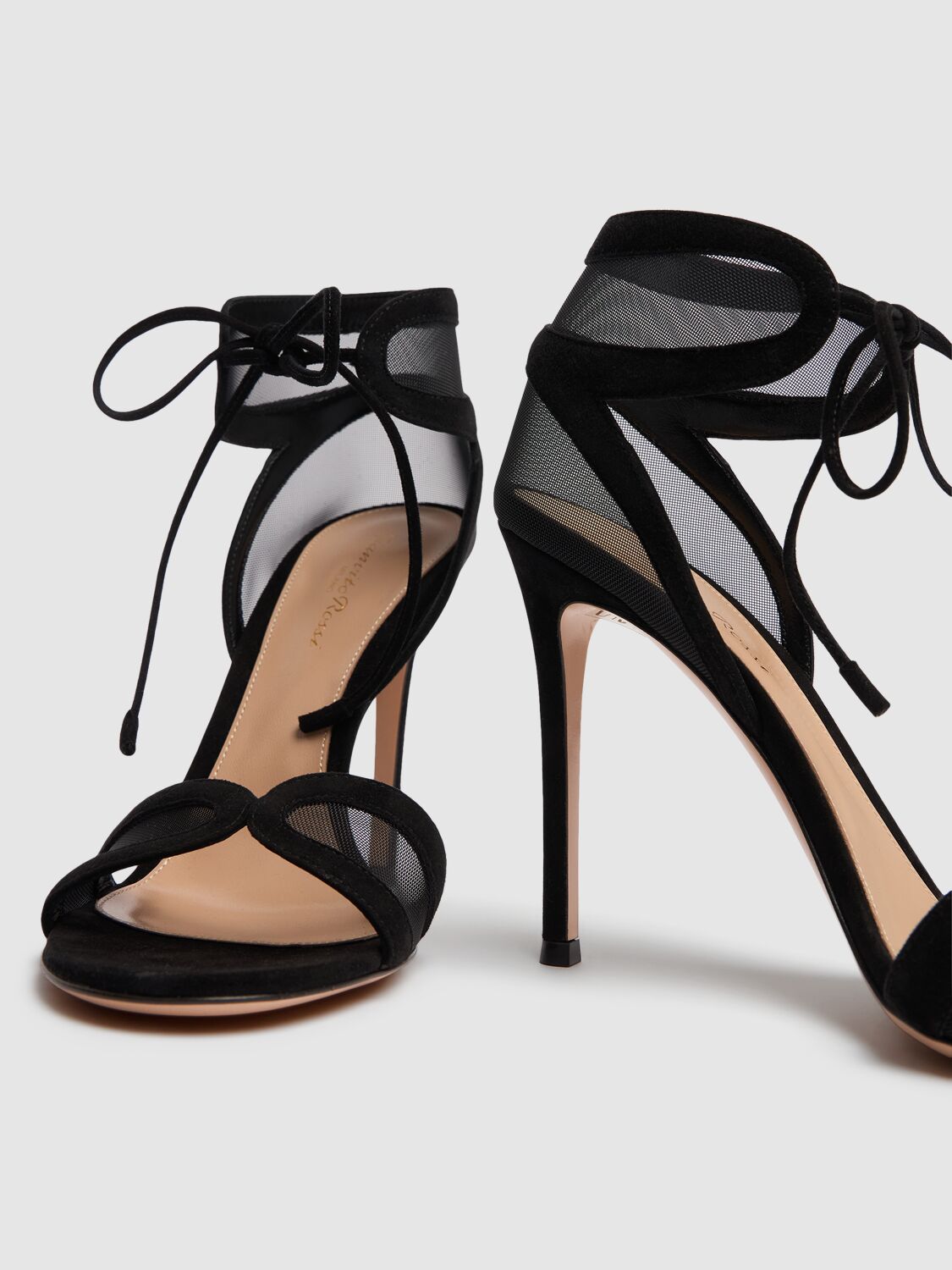 Shop Gianvito Rossi 105mm Falene Suede & Mesh Sandals In Black