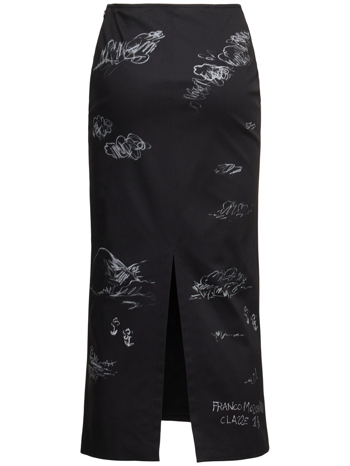 Moschino Stretch Cotton Midi Skirt In Black/multi