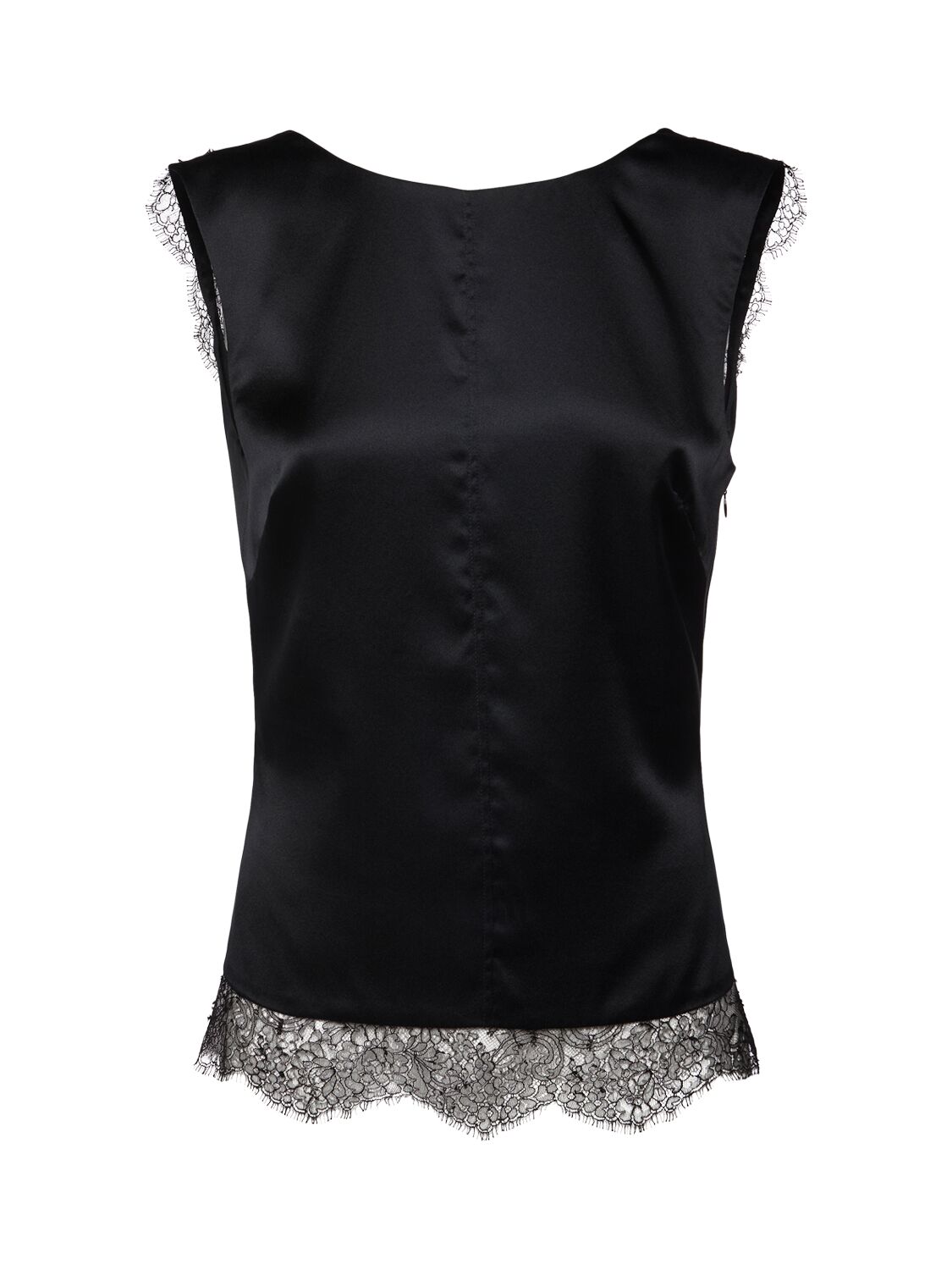 Sleeveless Stretch Satin Top W/ Lace