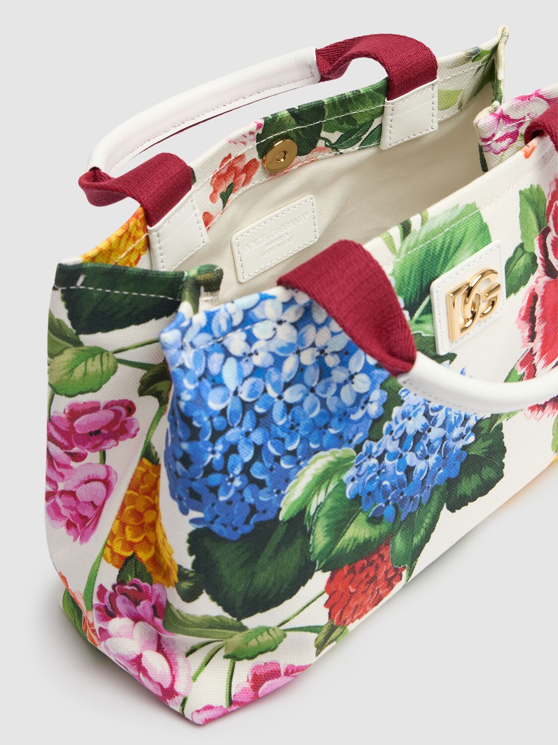 Dolce & Gabbana Printed Cotton & Leather Top Handle Bag In Multicolor