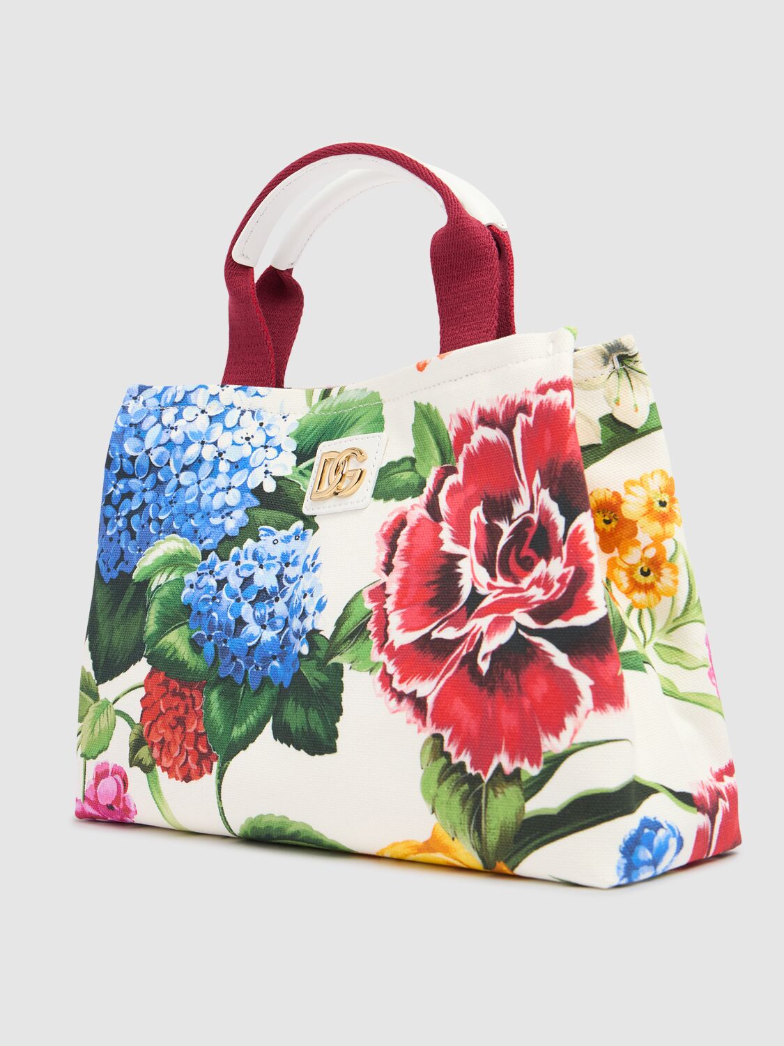 Dolce & Gabbana Printed Cotton & Leather Top Handle Bag In Multicolor