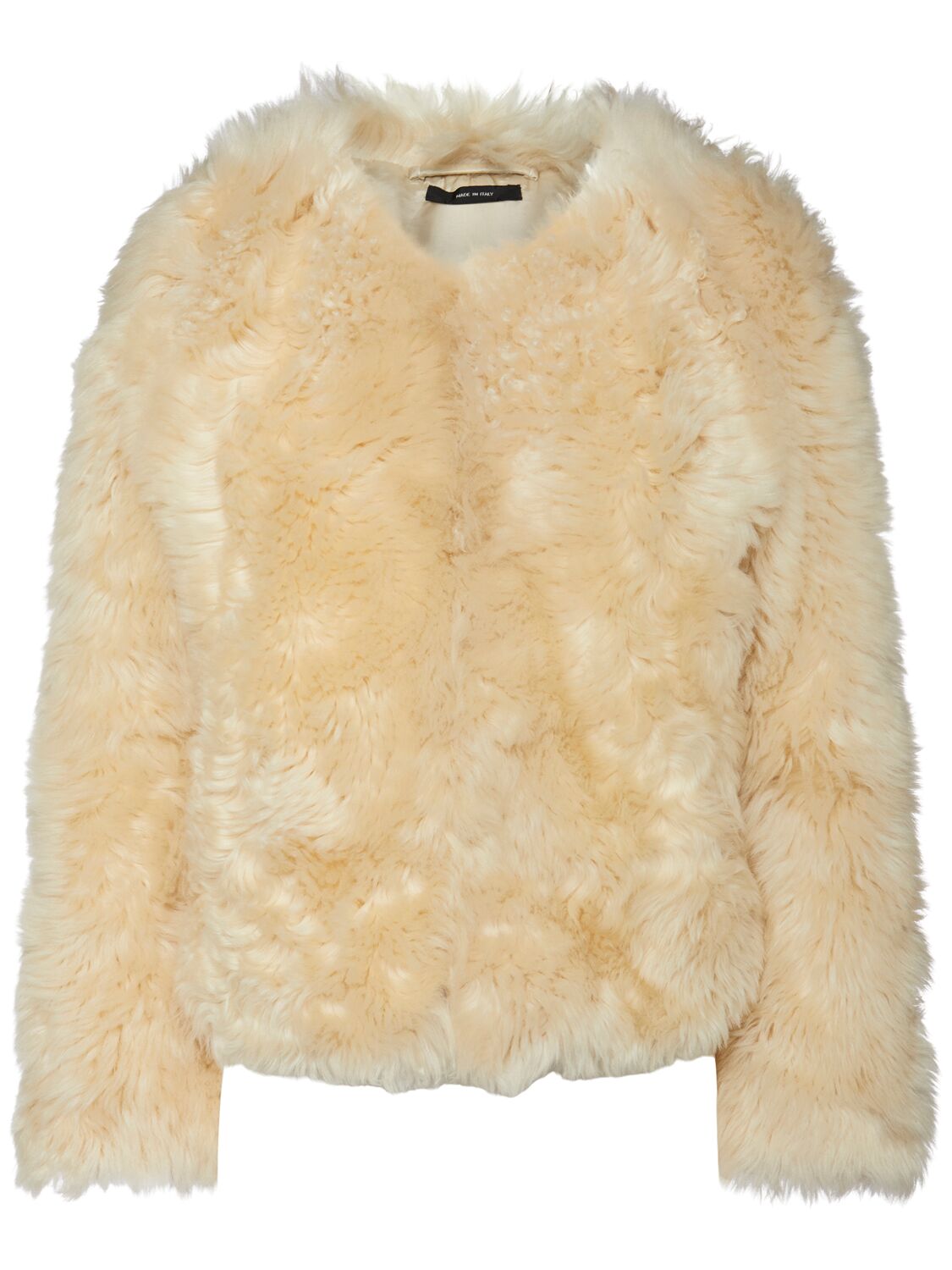 Collarless Curly Shearling Jacket