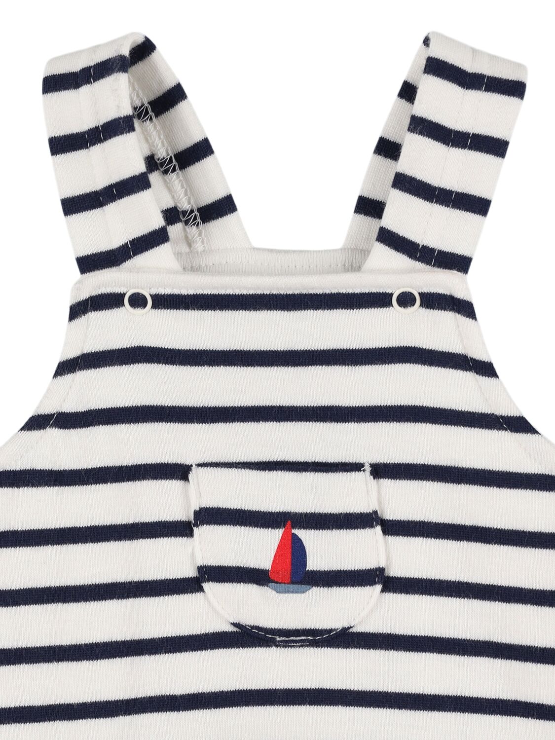 Petit Bateau Printed Cotton Jersey T-shirt & Overalls In White/blue